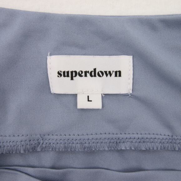 Superdown Suzette Dress Blue Gray Mini Ruched Cutout Tie Stretch Knit Halter L - Picture 8 of 13